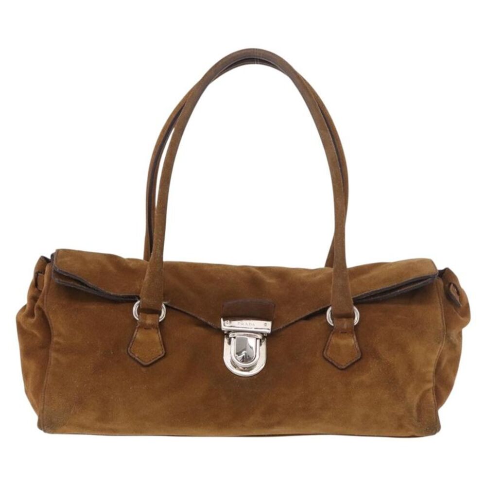 Prada Pattina Pushlock Satchel Suede Brown Suede Handbag